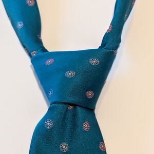 Oscar de la Renta Teal Silk Blend Medallion Tie Modern Luxe Business Casual